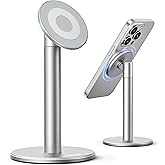 Nulaxy Magnetic Full Aluminum Phone Stand, 360 Rotating Cell Phone Stand for Desk with Metal Ring, Adjustable Phone Holder Compatible with Phone 17 16 15 14 13 Pro Max and MagSafe Case, Silver