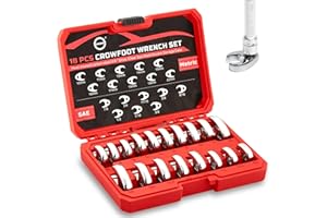 AKM 3/8" Drive Crowfoot Wrench Set, 18-Piece Cr-v Steel Flare Nut Wrench Set, 6 Point Flare Nut Crowfoot, Fully Polished Clear Mark SAE 3/8"-7/8" & Metric 10-22mm with Organizer Box