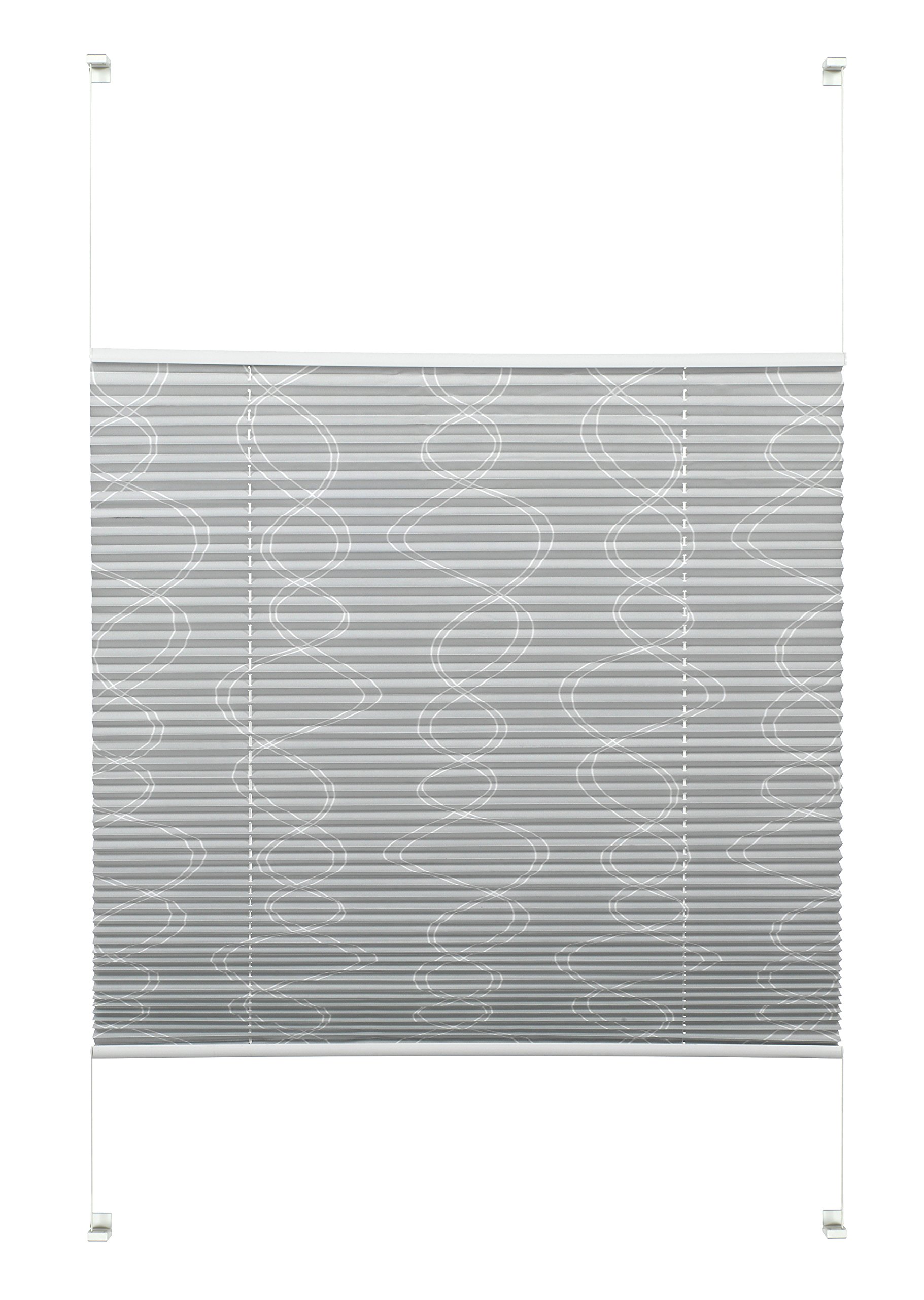 GARDINIA Pleated Blind Deco to be clamped or glued on, Opaque folding blind, All assembly parts included, EASYFIX Pleated Blind Decor, With two operating rails, Curl, Grey, 60 x 130 cm (WxH)