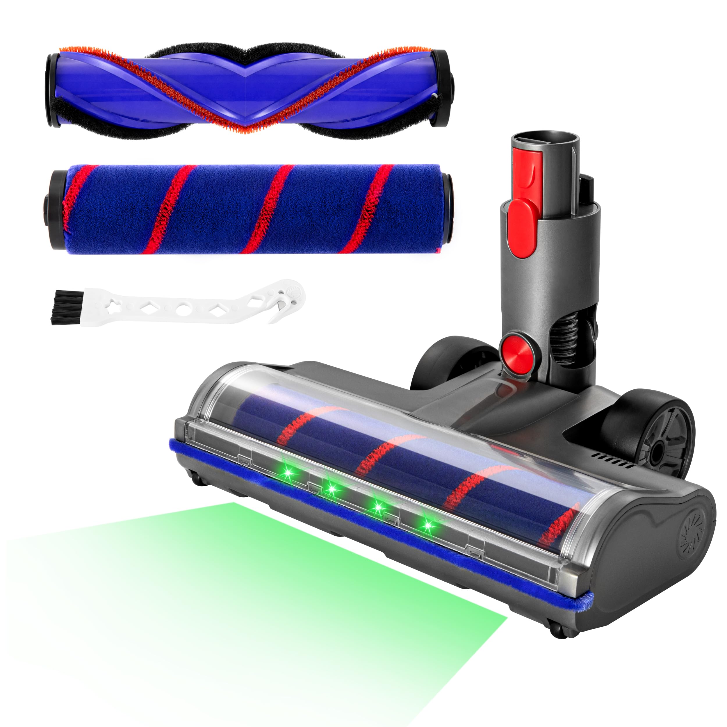 Photo 1 of 2 Brushes Vacuum Cleaner Head with Four Green LED Lights & Self-Standing Design, for V7/V8/V10/V11/V15, Quick-Release Motorized Brush Roll, Anti-Tangle for Hard Floor & Thin Carpets & Shaggy Carpet