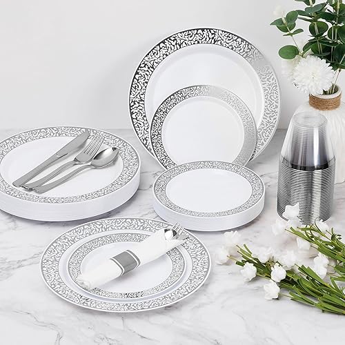 Goodluck 350pc Silver Plastic Dinnerware Set for 50 Guests