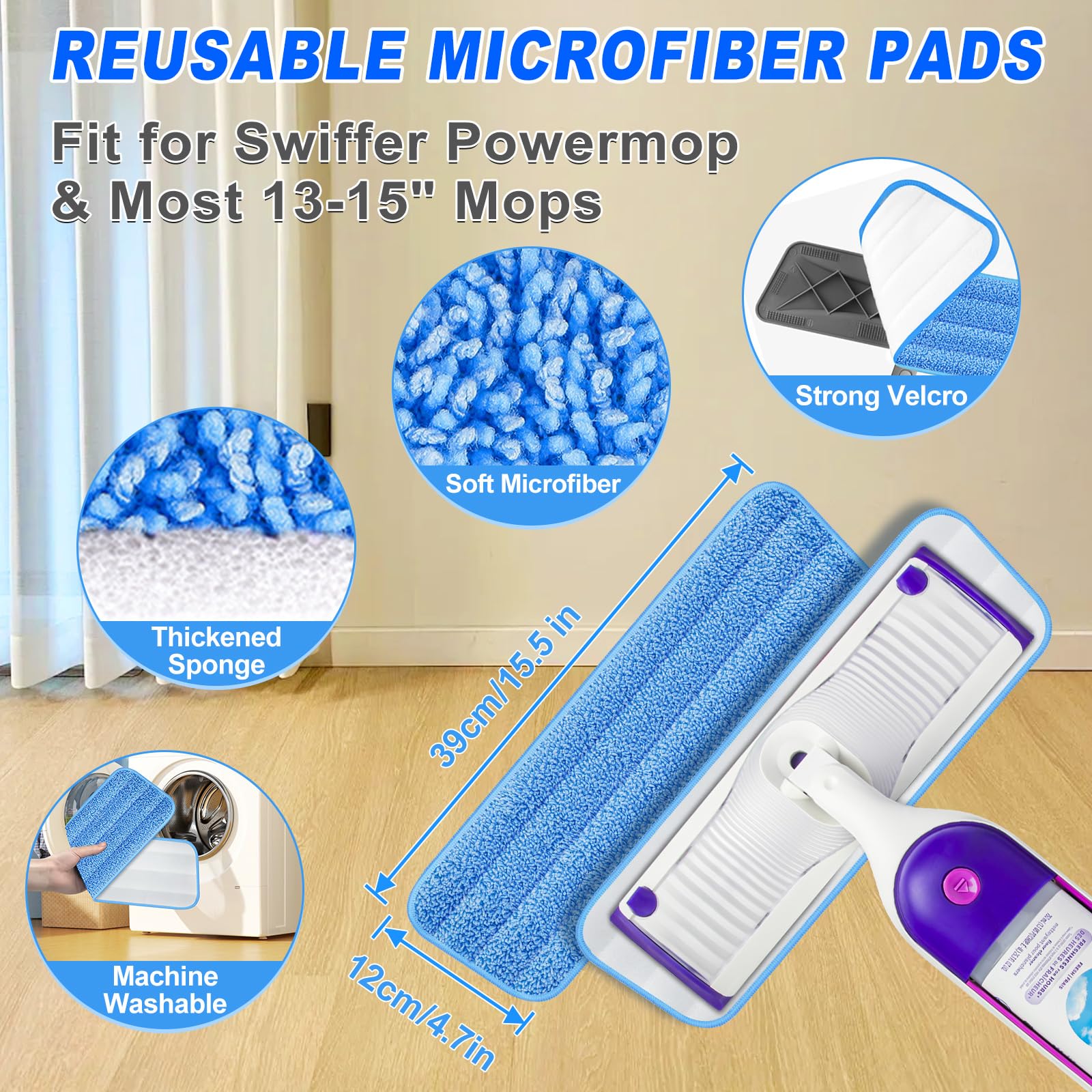 Microfiber Mops for Hardwood Floor Cleaning - BPAWA Flat Floor Mop with 4 Washable Pads for Laminate Wood Tile Vinyl Home Kitchen Bathroom - 59