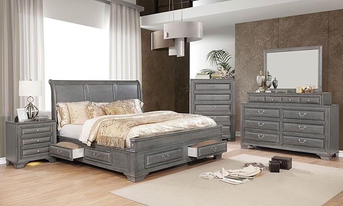 Gray bedroom furniture set house style design : ideas gray bedroom Amazon.com: Esofastore Brandt Bedroom Furniture Gray Finish Chestnut