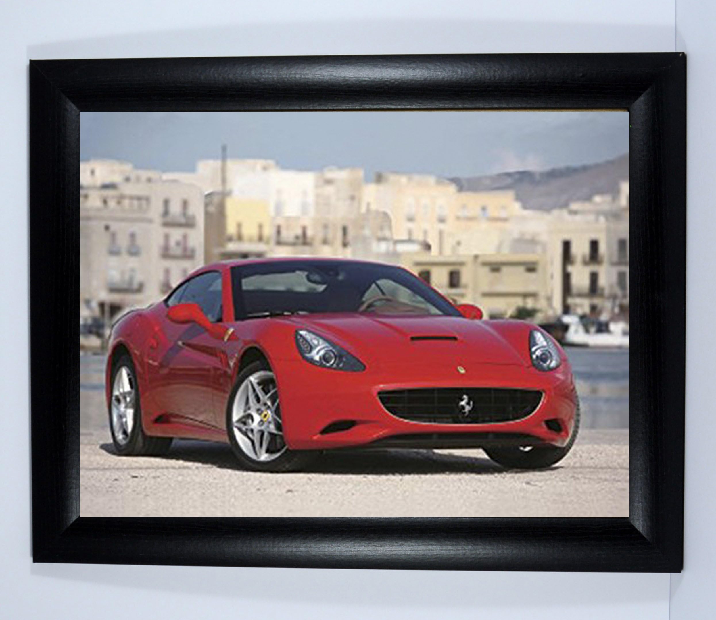 OFA Prints Framed Red Ferrari: 3 Dimensional Colour Picture, Frame with Red Sports Car, 3D Iconic Print, Ready to hang, Size: 46x36cm (Black Frame)