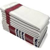Lincoln & Palm Natural Cotton Tea Towels, 27 x 19, Set of 6 Herringbone Kitchen Dish Towels, Flour Sack Flat Woven for Drying Dishes, Hands, or Bread Proofing, Striped, Patterned Designs (Red)