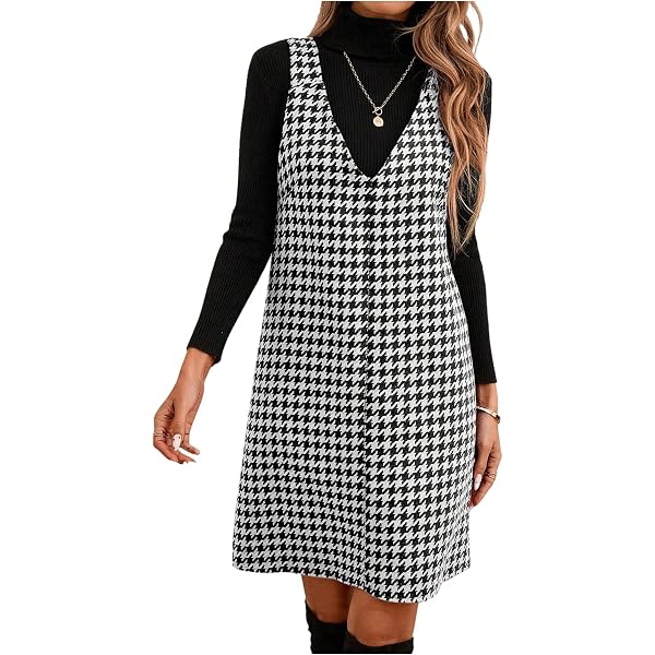 Amazon.com: SOLY HUX Women's Plaid Pinafore Overall Dress Fall Casual  Sleeveless V Neck Straight Short Jumper Dress Grey Plaid Small : Clothing,  Shoes & Jewelry