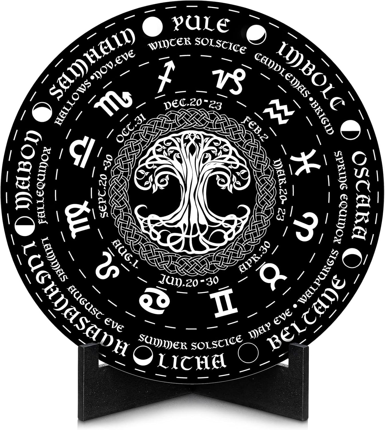 Plaques & Wall Art - Black Wheel of The Year Pagan Witch and Wiccan Calendar Board Pendulum Witch Decor Wood Engraved Wicca Plaque Spiritual Decor for Home Office Applications