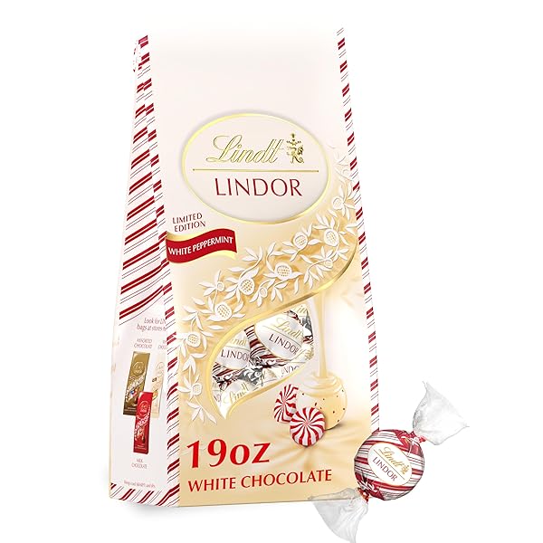 LINDT LINDOR WHITE CHOCOLATE PEPPERMINT CANDY TRUFFLES WITH...