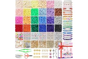 Redtwo 6800 Pcs Clay Beads Bracelet Making Kit, Flat Preppy Beads for Friendship Bracelets, Polymer Clay Bead with Charms for Jewelry Making, Crafts Gifts for Girls Ages 6-12