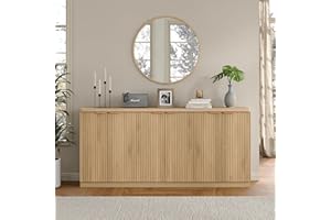 70" Large Buffet Sideboard Cabinet, Fluted Cabinet 6 Doors, Buffet Table Coffee Bar Wine Bar Storage Cabinet for Dining Room,