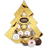 Ferrero Collection Christmas Holiday Tree Assorted Chocolate Gift Box, Hazelnut Milk &amp; Dark Chocolate, Coconut, 12 Count, 4.7 oz
