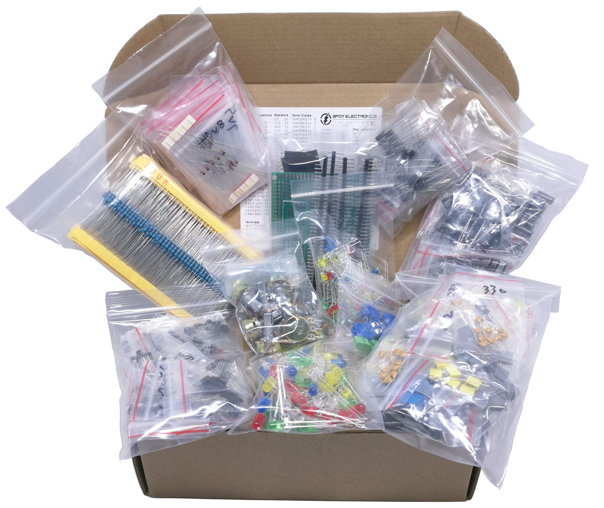 XL Electronic Component Kit Assortment, Capacitors, Resistors, LED, Transistors, Diodes, Zener, Potentiometers (1760 pcs) (1760)