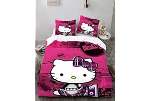 SIGOSR Cartoon 3 Piece Bedding Set Cute Cat Anime Comforter Set Cute Duvet Cover Sets Super Soft Girls Bedding Set Kids Bedroom Gifts,1 Duvet Cover with 2 Pillowcases-Queen