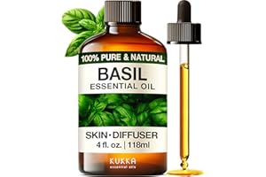 Kukka Basil Essential Oil for Diffusers - 4 Fl Oz - 100% Pure Natural Basil Oil for Skin & Aromatherapy Scent Massage Candles & Soaps Making Scent