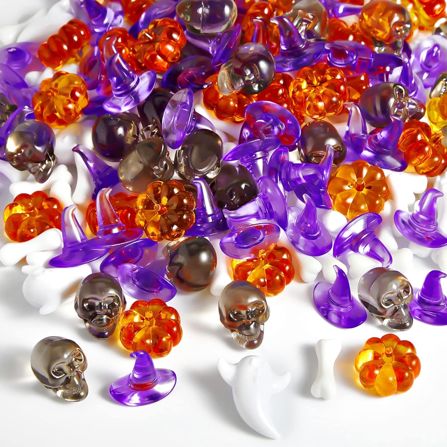 Vase Fillers - 240 Pcs Mini Acrylic Pumpkin Ornaments Mini Skull Head Small Witch Hats Mini Skeleton Bones Cute Ghost Ornaments Table Scatter Vase Filler for Thanksgiving Fall Autumn Halloween Party (Classic)