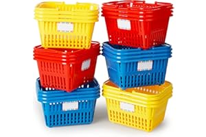 Boley Mini Shopping Basket Set – 18 Pieces Colorful Plastic Baskets with Handles – Perfect for Kids Party Favors, Classroom Supplies, Craft Room Storage, Grocery Pretend Play, Child Safe – Ages 3+