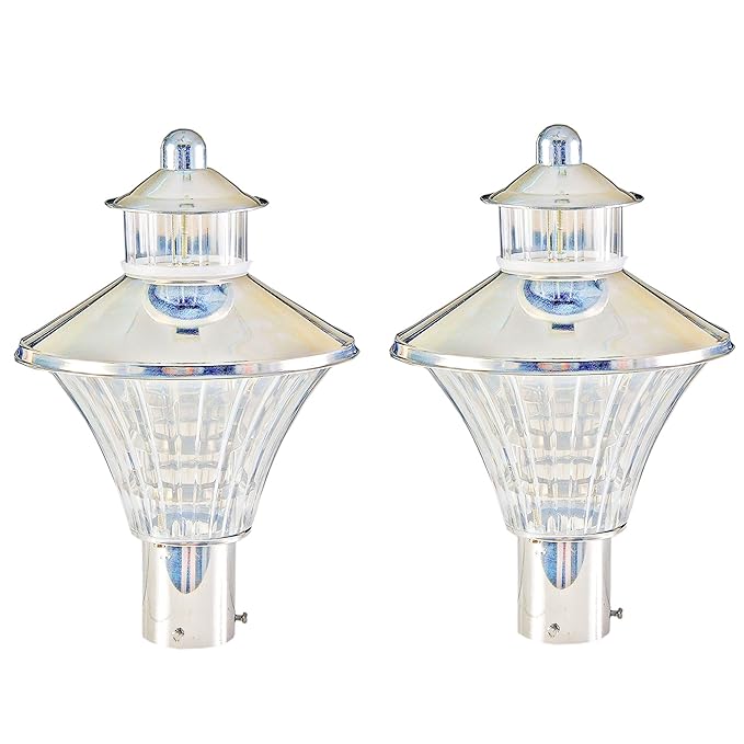 Weldecor Gate/Garden/Pole/Piller/Outdoor/Landscape lamp 1 Pair(2 pc) SS Steel and Acrylic (Make in India)