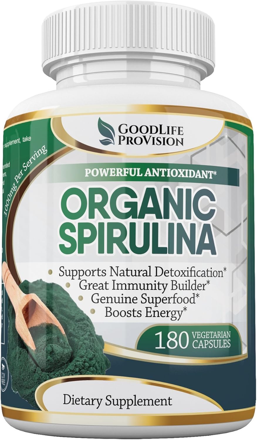 Organic Spirulina 100 Pure 1000mg Serving (500mg Veggie Capsules