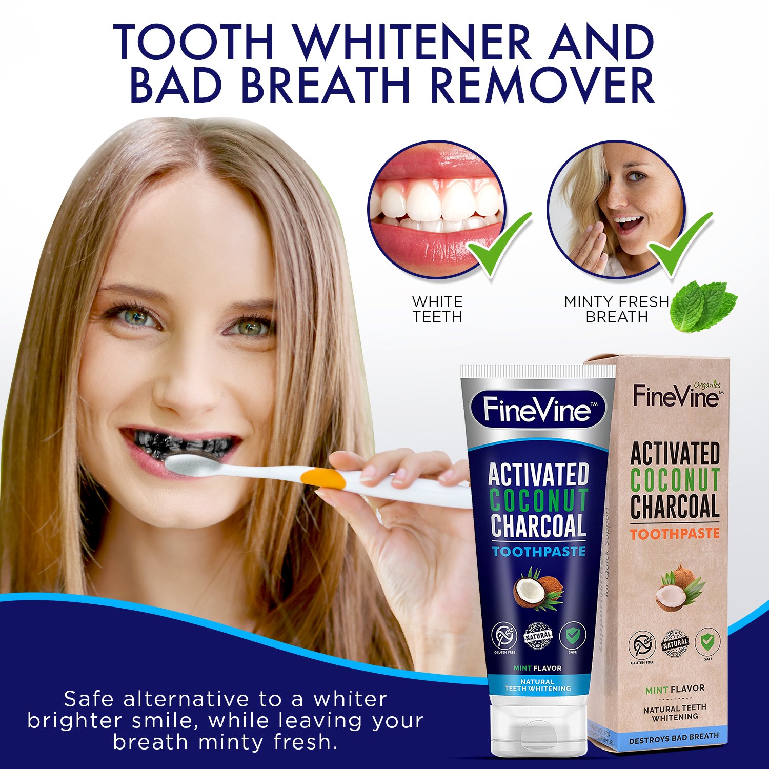 Charcoal Teeth Whitening Toothpaste Made in USA WHITENS TEETH