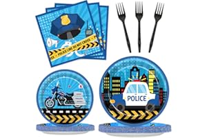 QYEAHKJ 100 Pcs Police Party Plates and Napkins Party Supplies Police Birthday Party Tableware Set Police Officer and Car Party Decorations Favors for Police Theme Party Serves 25