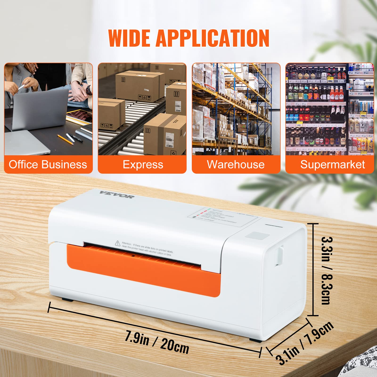 VEVOR Thermodirekt-Etikettendrucker 4x6 USB-Barcode 150 mm/s 203dpi für Paketversand kompatibel mit Amazon/eBay/Etsy/UPS Support Windows/macOS/Linux/Linux/Chromebook Weiß 7