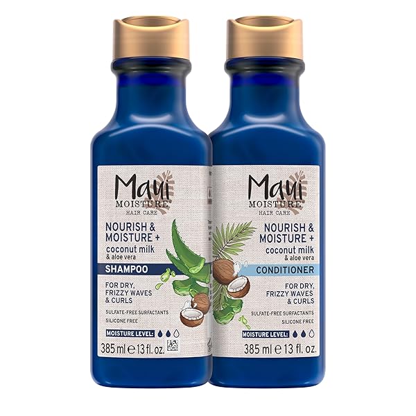MAUI MOISTURE NOURISH & MOISTURE + COCONUT MILK SHAMPOO + CONDITIONER TO HYDRATE AND DETANGLE CURLY HAIR, LIGHTWEIGHT DAILY MOISTURIZING SHAMPOO, VEGAN, SILICONE & PARABEN-FREE, 13 FL OZ
