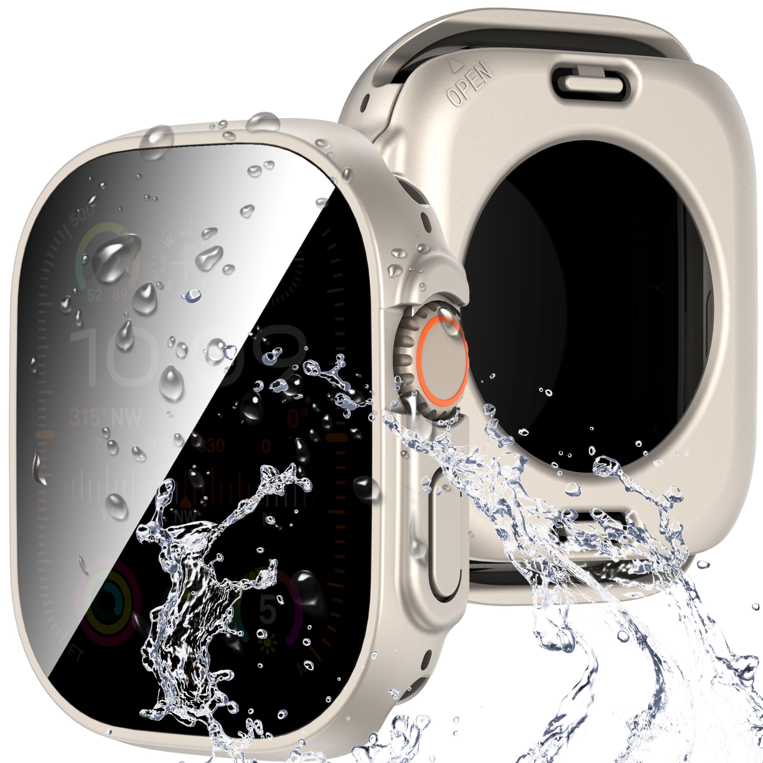 Diruite Case for Apple Watch Ultra/Ultra 2 49mm - Screen Protector Privacy, Anti-Spy Tempered Glass Hard PC Waterproof Scratch-Resistant Cover - 1 Pack