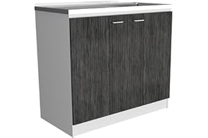 Tuhome Napoles Laundry Sink, Utility Sink with Stainless Steel Integrated Sink, Cabinet and Pull-Out Faucet Cabinet All in one for Laundry Room, Utility Room, Bathroom and Kitchen, White/Smokey Oak