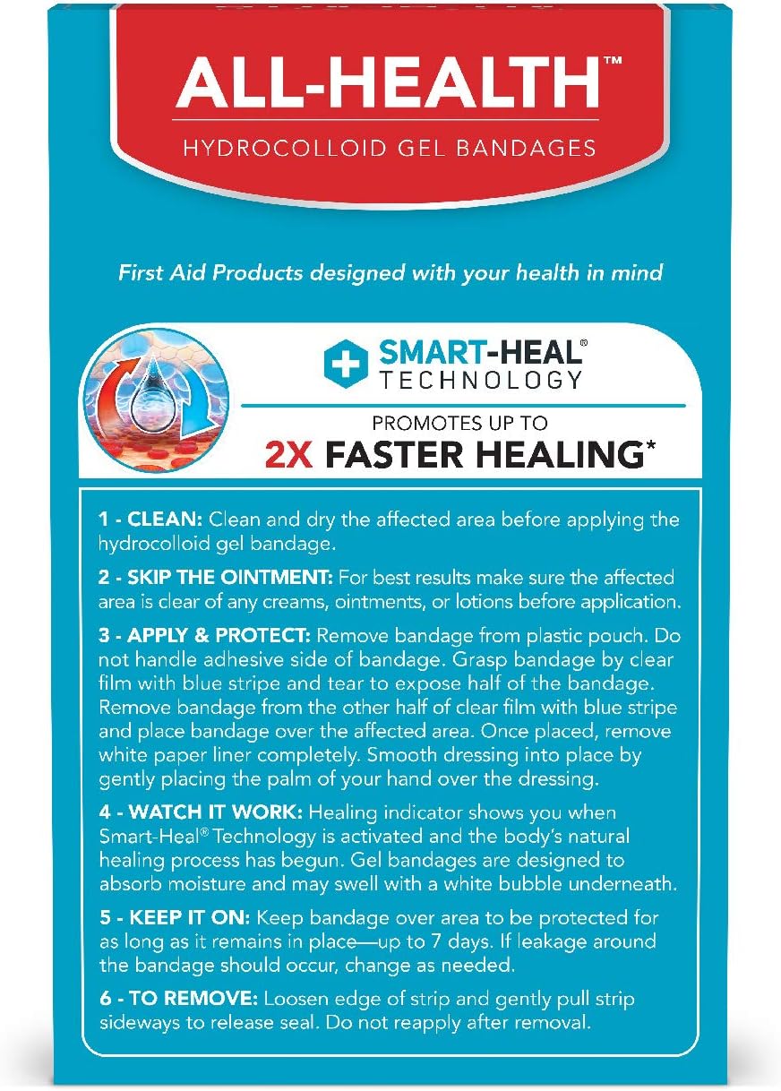 All Health All Health Advanced Fast Healing Hydrocolloid Gel Bandages, Regular 20 ct | 2X Faster Healing for First Aid Blisters or Wound Care, 20 Count: Health & Personal Care