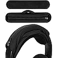 Geekria Medium Velour Hook and Loop Headband Cover + Headband Pad Set/Headband Protector with Zipper/No Tool Needed, Compatible with Medium Sized Headphones (Black)