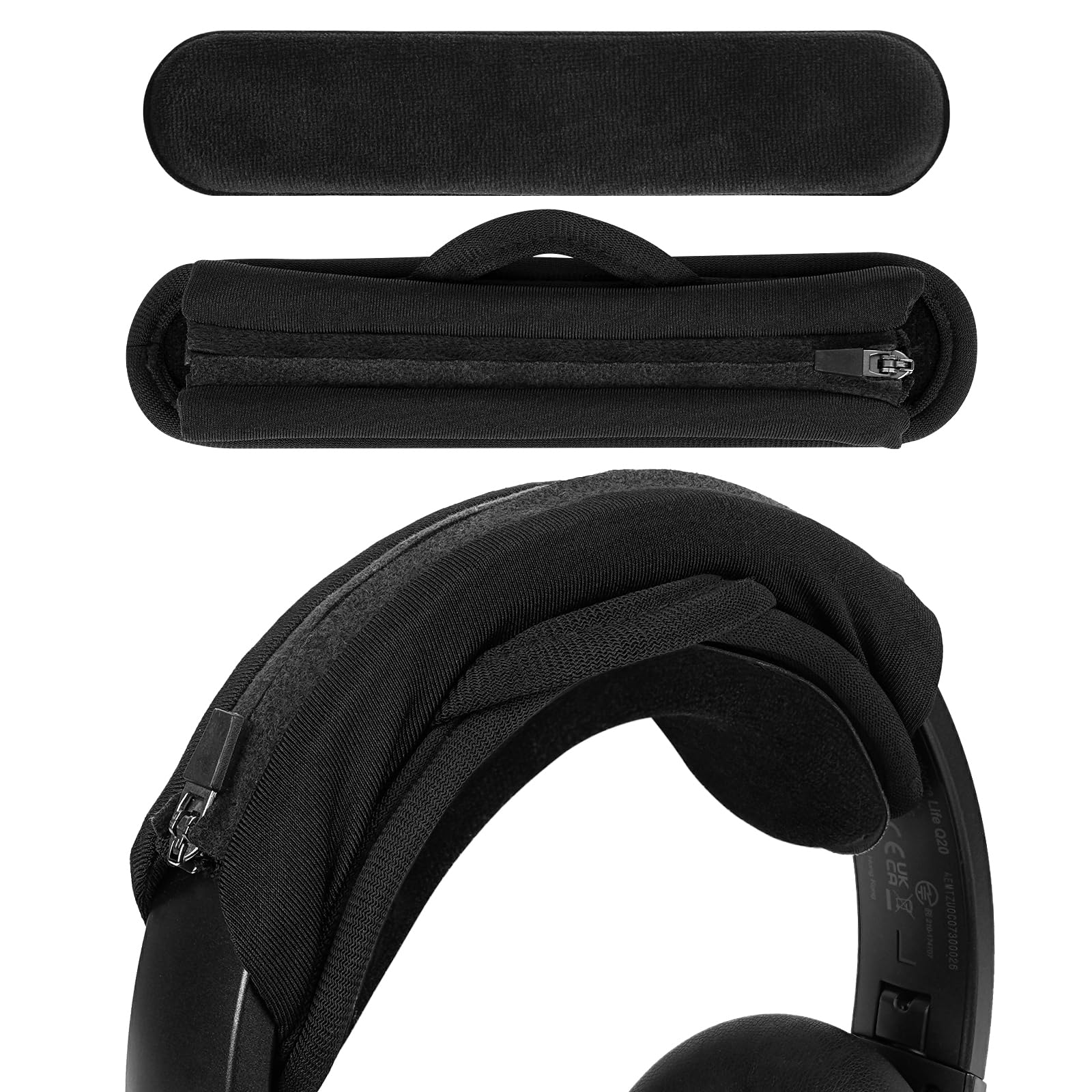Geekria Medium Velour Hook and Loop Headband Cover + Pad Set Protector No Tool Needed Compatible with Medium Sized Headphones, Easy DIY Installation (Black)