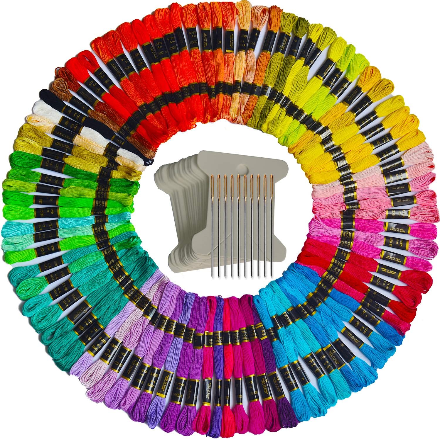 Premium Rainbow Color Embroidery Floss- Friendship Bracelets Floss - Cross Stitch Threads - Crafts Floss - 110 Skeins Per Pack and Free Set of 20 Organizer Floss Bobbins 10Needles&2 Needle threaders