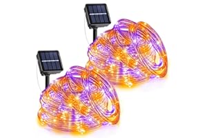 XMASBOKEH 2 Pack Solar Halloween Lights Outdoor, Total 66FT 270 LED Purple Orange Solar Rope Lights Waterproof, 8 Modes Twinkle String Light for Patio Pool Landscape Walkway Party Holiday Decorations