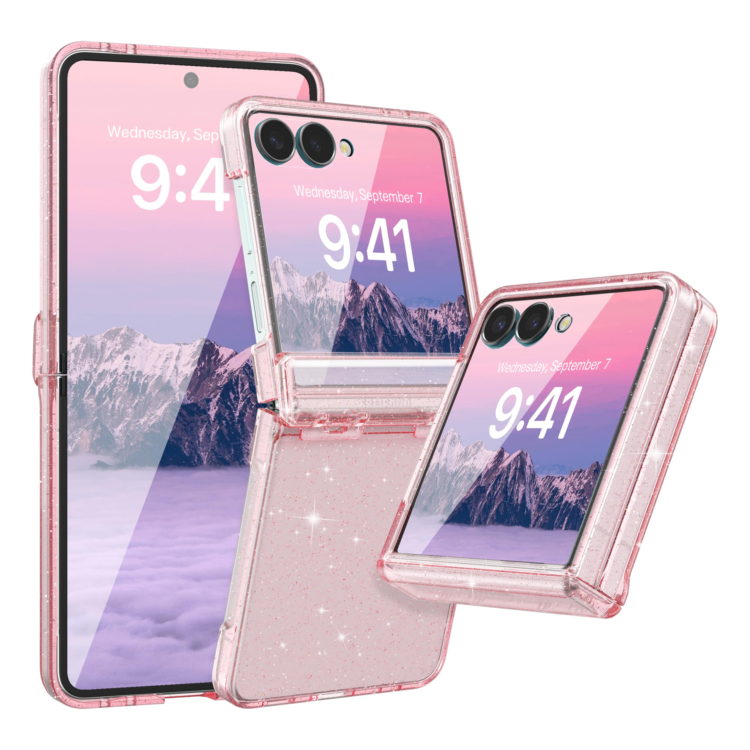 Photo 1 of FABSPARK Case for Samsung Galaxy Z Flip 7 Built-in Screen Protector,Hinge Protection,Sparkly Bling Glitter Crystal Clear Transparent Slim Fit Acrylic Hard PC for Samsung Z Flip 7 Case,Glitter Pink
