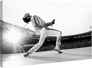 Afbeelding Freddie Mercury Queen Wembley 1986 - druk op canvas HD - klaar om op te hangen - wit en zwart - 70 x 45 cm - muziek - Made in Italy