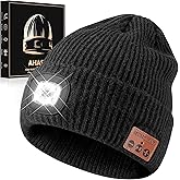 AHASTI Bluetooth Beanie Hat with Light for Men, Rechargeable 4 Led Headlamp Cap Wireless Headphones, Gifts for Men Dad Teen