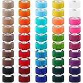 CACASO 50 Rolls Self Adhesive Bandage Wrap,1 inch X 5 Yards Elastic Self Adhesive Tape,Colorful Adherent Wraps,Breathable Stretch Bandage Wrap Sports for Sprain,Sports,Pets,Wrist,Ankle(Mixed Color)