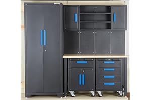 Strongway Steel Garage Storage System with Drawers, Pegboard, Shelves, Tabletop, 2 Rolling Cabinets, 81.5in. x 75.7in.