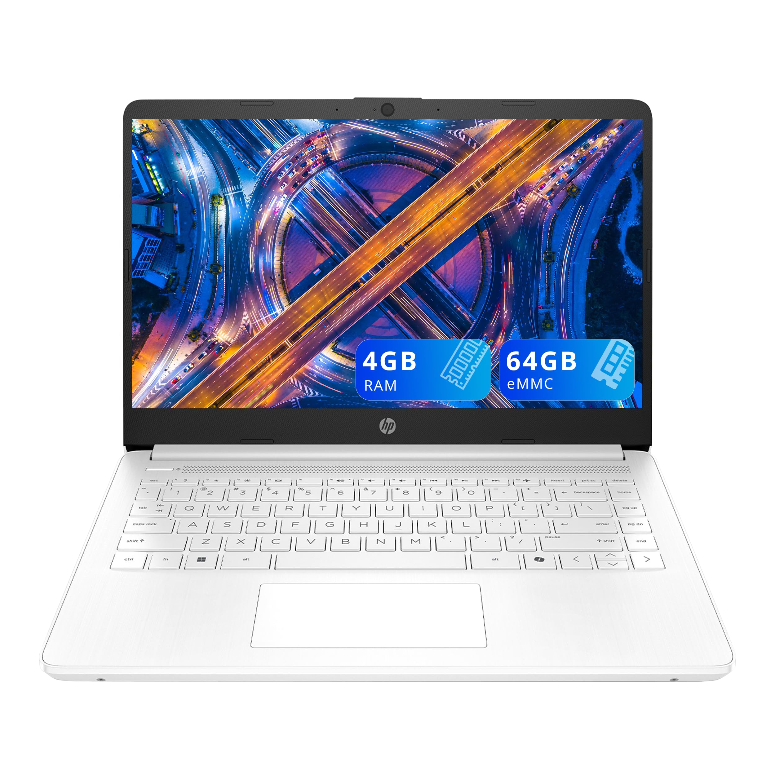 HP 14" HD Display Laptop, Intel Celeron N4500, 4GB ram, 64GB eMMC, Intel UHD Graphics, Wi-Fi 6, 720p HD Camera, Media Card Reader, Win 11S, White (Renewed)