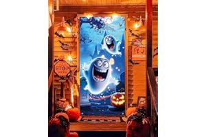 YUSPENYE Halloween Front Door Happy Ghost Cover Halloween Party Decoration Sign for Outdoor Porch
