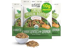 BeanVIVO 3-Pack Salad Protein Booster - Organic Lentils & Quinoa, fully cooked and seasoned, delivering a burst of taste and 10g of protein-packed goodness in every pouch 5oz