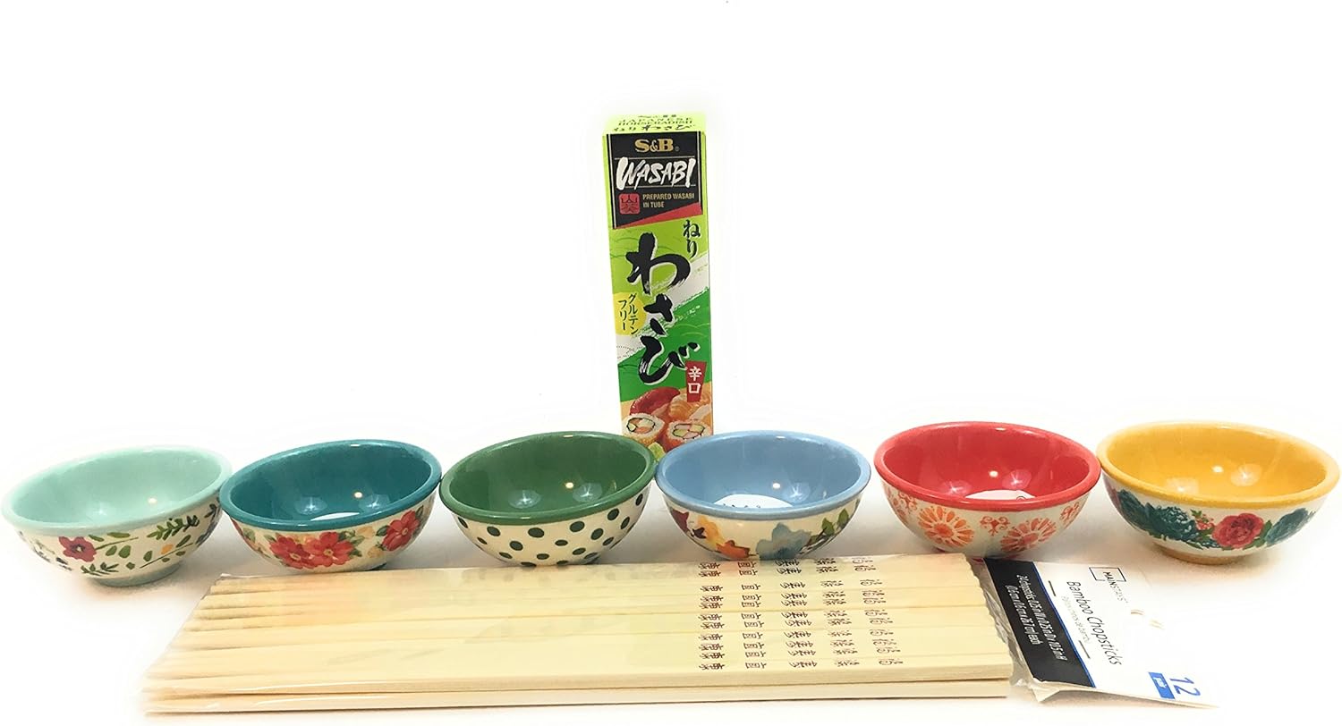 PIONEER WOMAN MULTICOLORED SOY SAUCE DIPPING SAUCER BOWLS 6 pieces DISPOSABLE