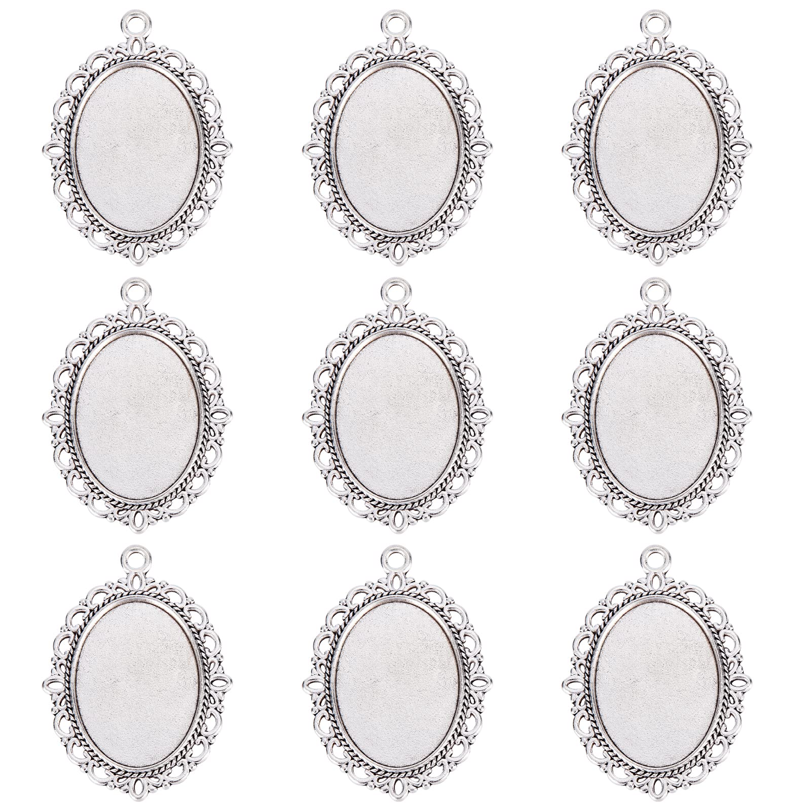 PH PandaHall 10pcs Oval Bezel Cabochon for Jewellery Making, Oval Photo Holder Bezels Cabochon Pendant Trays for Wedding Bouquet Photo Pet Photo Tags Name Tag Memorial Jewellery Making, Antique Silver
