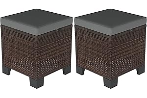 Outsunny 2 Pieces Outdoor Patio Ottomans, All Weather Wicker Outdoor Footstools with Removable Cushions, 3-in-1 PE Rattan Ottoman Seat, Footrest and Side Table for Backyard, Poolside, Gray