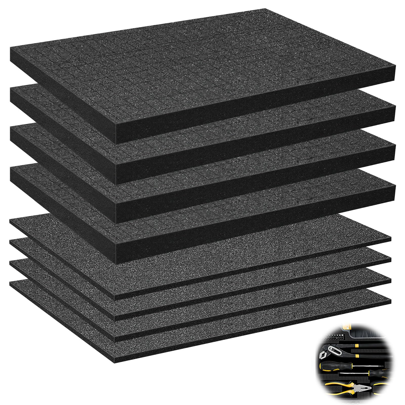 8 PCS Pick and Pluck Foam, 40x30cm Polyurethane Pick Apart Foam Insert for Tool Box, Game Box, Model, Measuring Instrument, and Drone Protection（4PCS 40 x 30 x 2.5cm+4PCS 40 x 30 x 1cm)