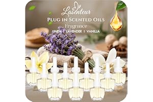 LASENTEUR Plug In Refills Air Freshener, 12 Pack Linen Lavender Vanilla - Long Lasting Essential Oil Scents for Bedroom & Bathroom, Eliminates Odors, Compatible with Air Wick & Glade, Not Include Glade Plus