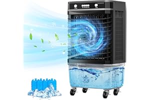 HEYAXA Evaporative Air Cooler, 1800 CFM Swamp Cooler with 5.2 Gallon Water Reservoir, 120°Oscillation Portable Air Cooler with 3 Wind Speeds for Outdoor Indoor Use (Grey)