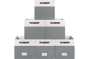 FINISHINGBO 6-Pack Collapsible Fabric Storage Cubes with Handles & Label Holders, Closet Cube Home Organizer Bins (White/Dark Grey, 13 x 13 x 13 inch)
