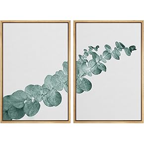 SIGNWIN Framed Wall Art Print Set Eaucalyptus Leaves...