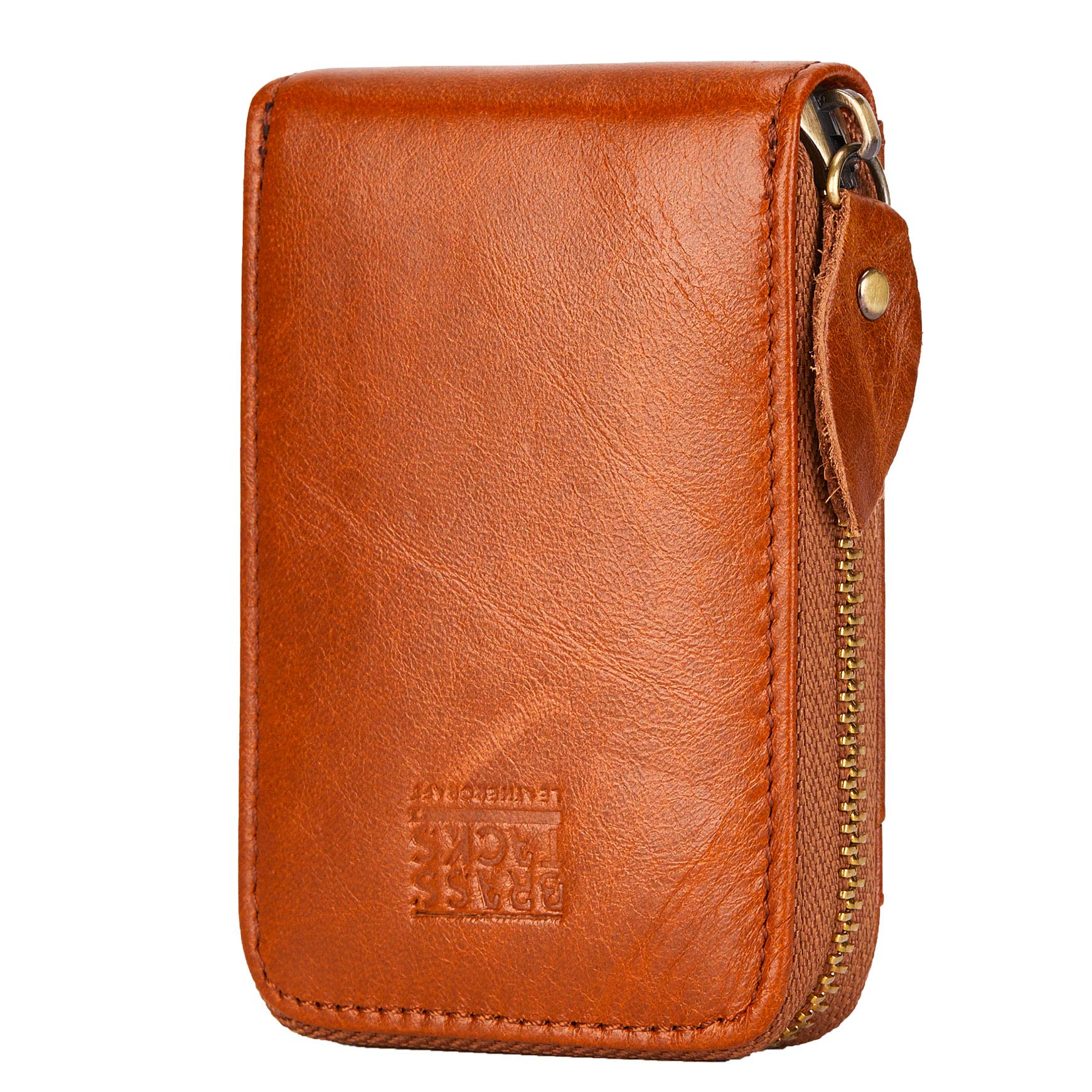 BRASS TACKS Leathercraft Credit Card Holder Zipper Card Cases Holder for Men Women Genuine Leather RFID Blocking Mini